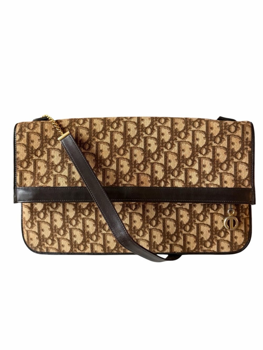 Christian Dior Trotter Brown Monogram Fold-Over Shoulder Bag - Vintage
